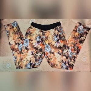 Floral Print Stretch Pants with Black Waistband - Multicolor Size 6 GILANI